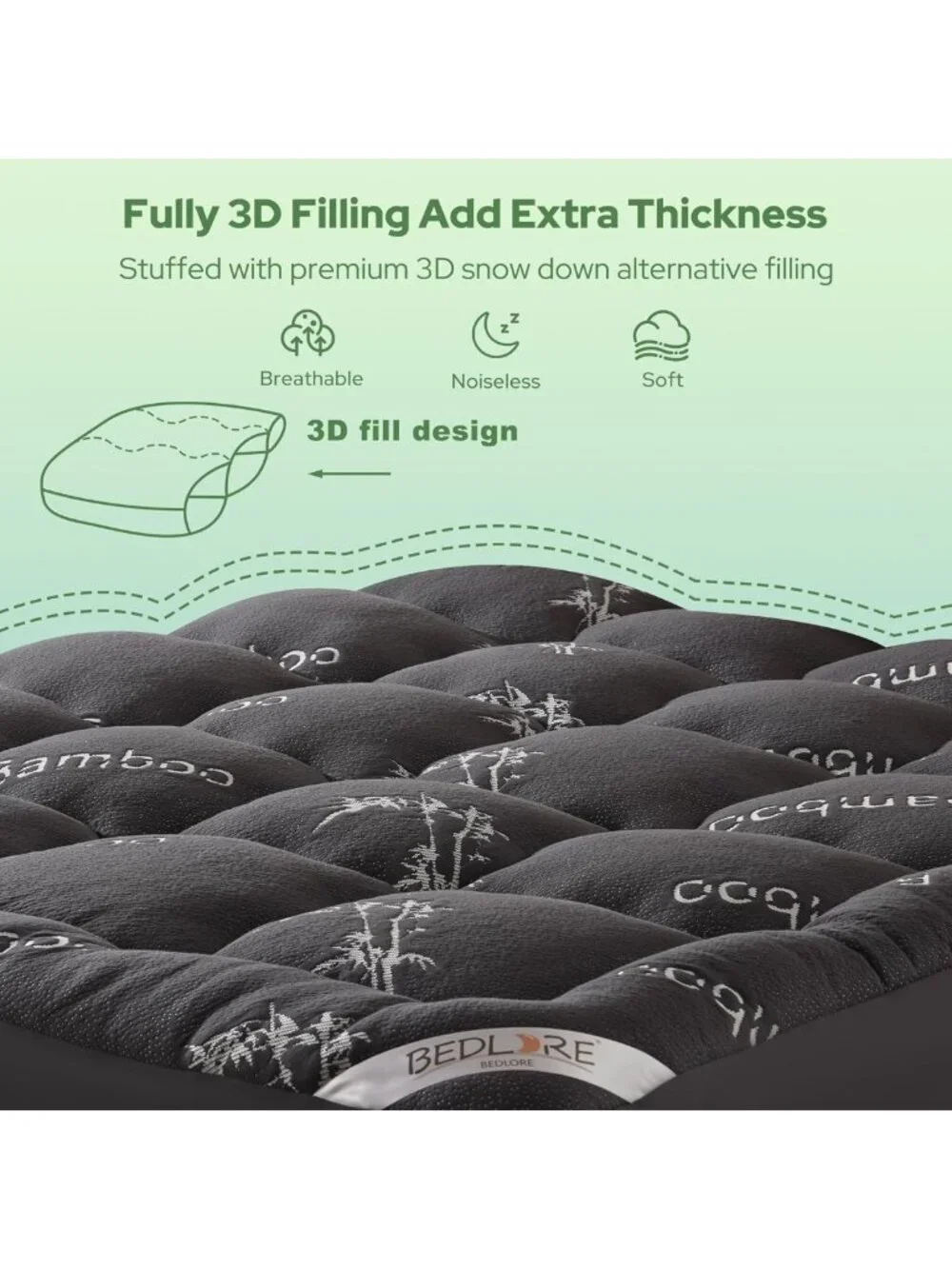Thick Bamboo Queen Mattress Topper - Soft Pillow Top for Back Pain Relief